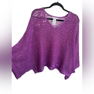 Chico's Bright Magenta Open-Knit V-Neck Sweater